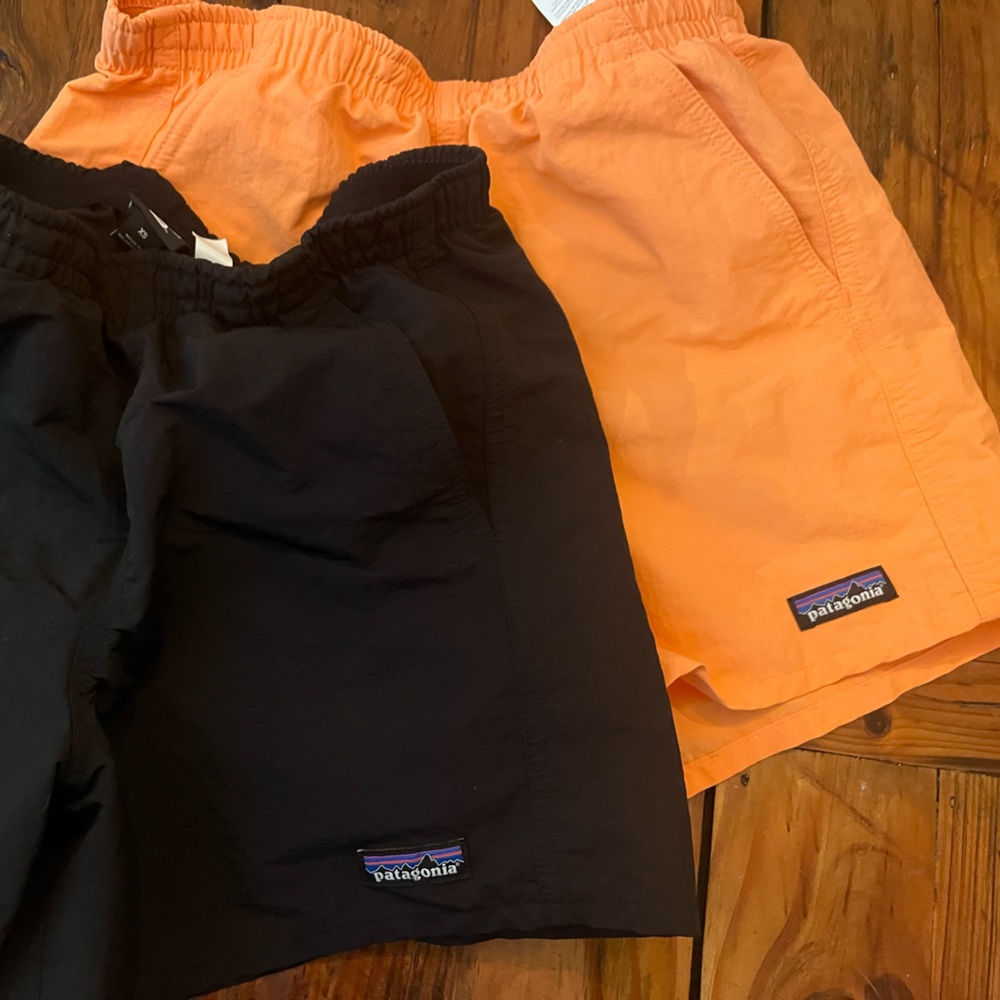 Patagonia Baggies Shorts Pair Black Orange Tigerlily Neon Womens XS